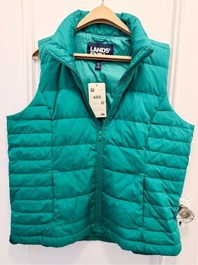 Lands' End XL Green Packable Puffer Vest. NWT